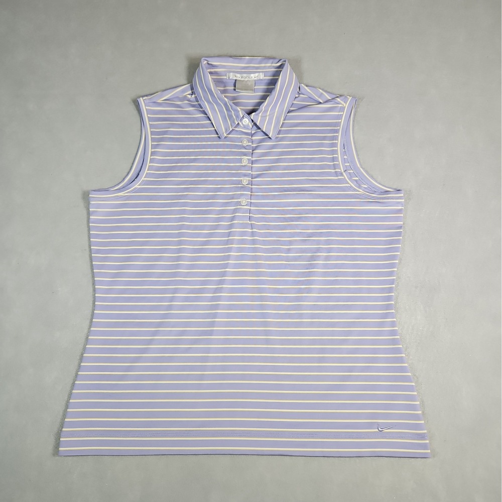 Nike Womens Purple Striped Sleeveless Golf Polo Size Large